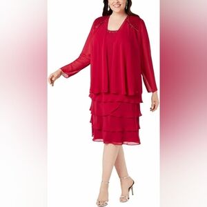 SLNY Women's Long sleeve Jewelry Neck Dress 2 pieces